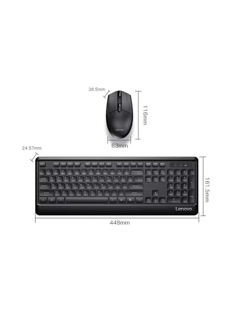 لينوفو - KN102 - Slim and Full Sized Wireless Keyboard and Mouse Set For Home and Business Compatible with Windows, Black - Image 1