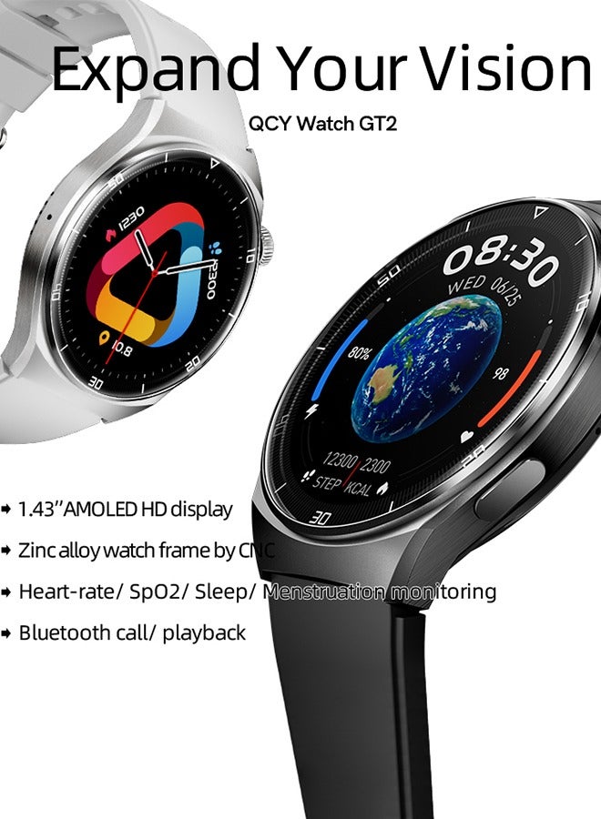 كيو سي واي ساعة ذكية GT2 مع بلوتوث 5.0 للمكالمات والرسائل شاشة AMOLED بحجم 1.43 بوصة 60HZ مراقب نبضات القلب SpO2 مراقب النوم بطارية طويلة العمر 220 مللي أمبير تحكم باللمس تطبيق - Image 3