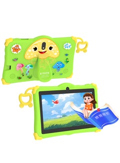 ATOUCH Kids Tablet Early Education Wi-Fi Android Tablet 7-inch Screen 6GB RAM 256GB ROM Portable Anti-drop Silicone Edge Built-in Stand Games and Zoom App Supported Green  - Image 1