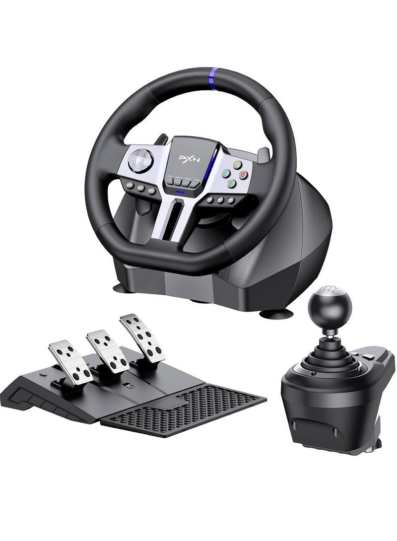 بي اكس ان - V9 GEN2 270°/900° Racing Steering Wheel Bundle with 3-Pedals & 6+R Gear Shifter, Multi-Platform Compatibility for PC, Xbox Series X/S, PS4, PS3, Switch – Dual Motor Vibration, Magnetic Encoder, Hall Effect Pedals & RGB Lights - Image 1