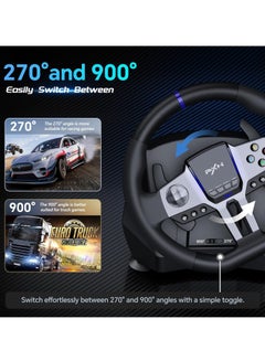 PXN V9 GEN2 270°/900° Racing Steering Wheel Bundle with 3-Pedals & 6+R Gear Shifter, Multi-Platform Compatibility for PC, Xbox Series X/S, PS4, PS3, Switch – Dual Motor Vibration, Magnetic Encoder, Hall Effect Pedals & RGB Lights  - Image 3