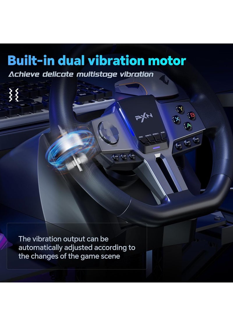 بي اكس ان - V9 GEN2 270°/900° Racing Steering Wheel Bundle with 3-Pedals & 6+R Gear Shifter, Multi-Platform Compatibility for PC, Xbox Series X/S, PS4, PS3, Switch – Dual Motor Vibration, Magnetic Encoder, Hall Effect Pedals & RGB Lights - Image 1
