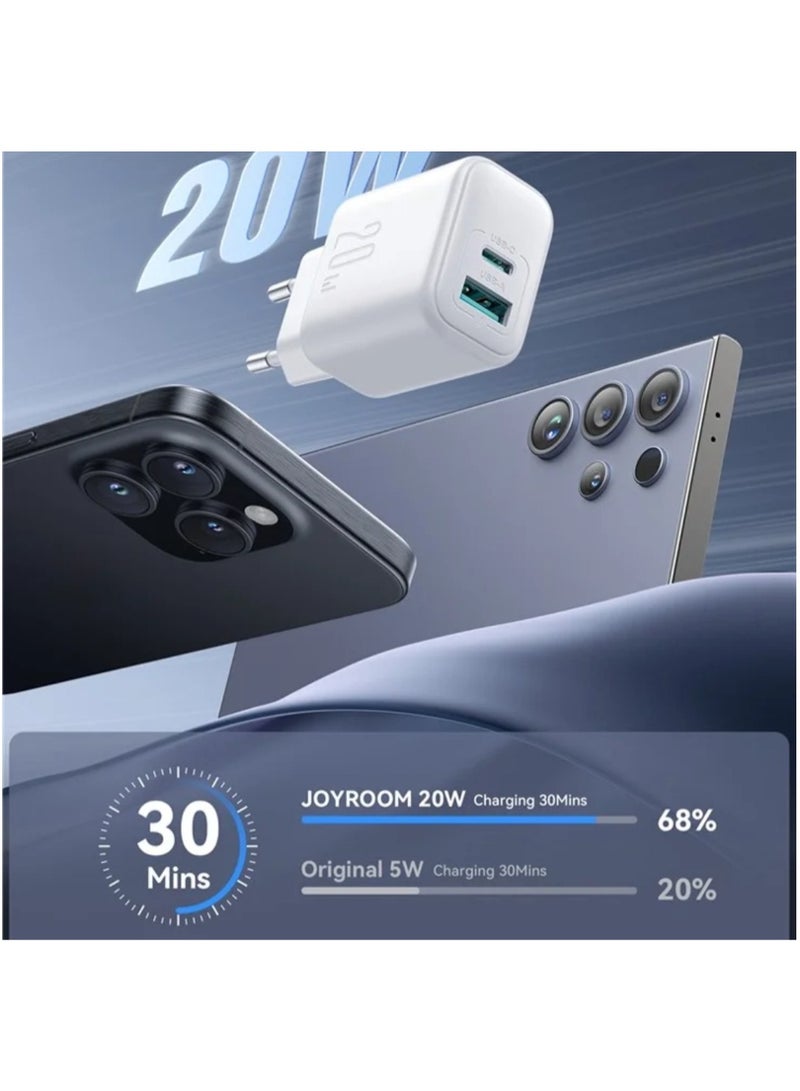 JOYROOM - PD 20W Fast Charger Type-C + USB-A Dual Port White - Image 1