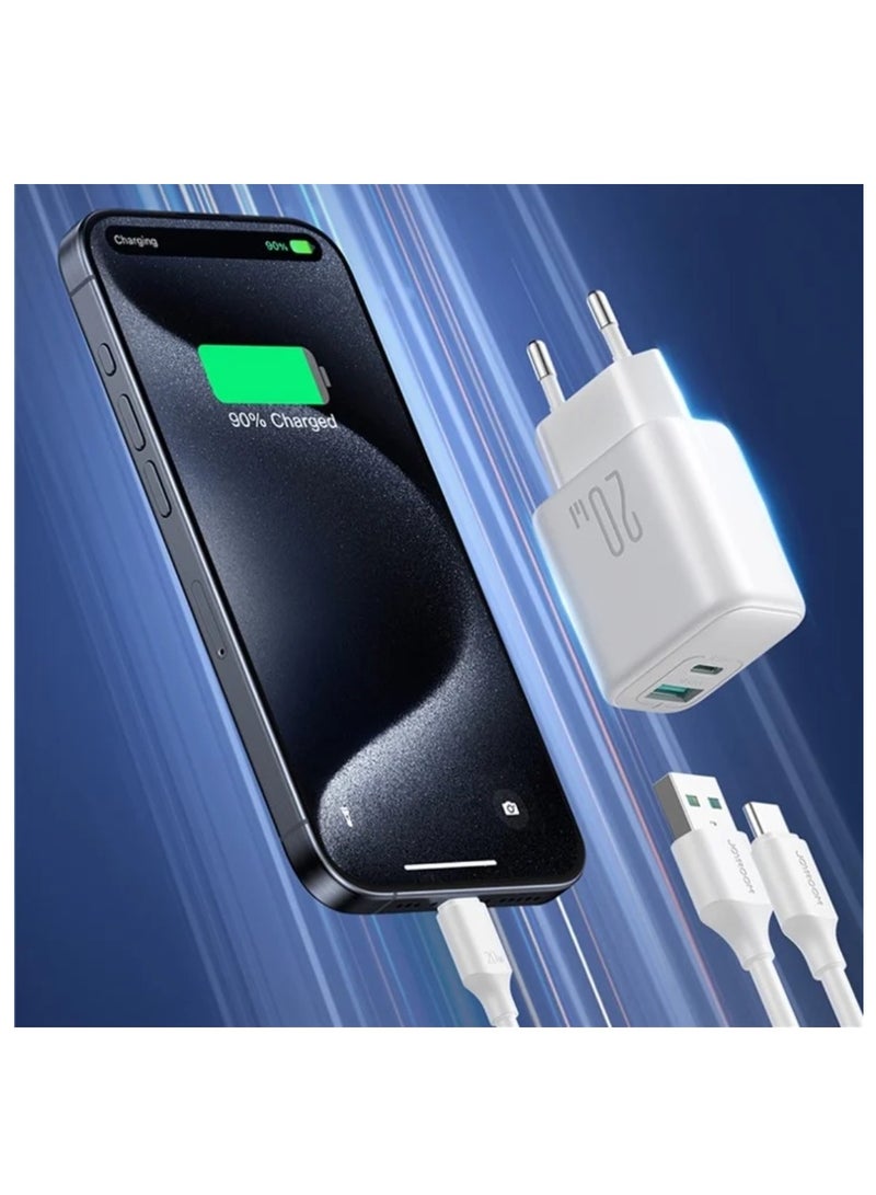 JOYROOM - PD 20W Fast Charger Type-C + USB-A Dual Port White - Image 1