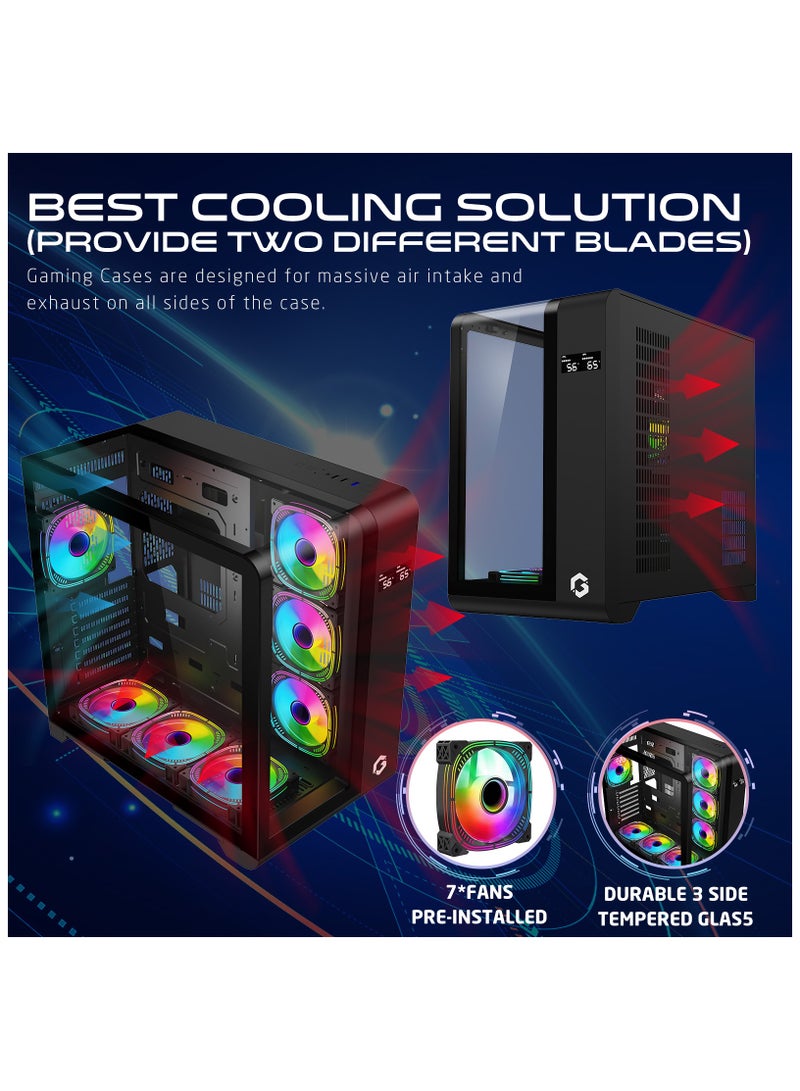 GameOn GO-INFINITY-M PC Case – ATX/ATX/M-ATX Support, Tempered Glass, ARGB+PWM Lighting, Pre-installed 7 Fans, 360mm Water Cooling Ready Black  - Image 5