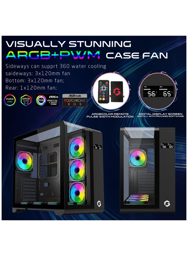 GameOn GO-INFINITY-M PC Case – ATX/ATX/M-ATX Support, Tempered Glass, ARGB+PWM Lighting, Pre-installed 7 Fans, 360mm Water Cooling Ready Black  - Image 3