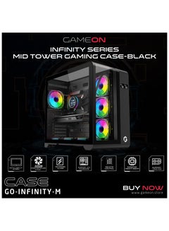 GameOn GO-INFINITY-M PC Case – ATX/ATX/M-ATX Support, Tempered Glass, ARGB+PWM Lighting, Pre-installed 7 Fans, 360mm Water Cooling Ready Black  - Image 2
