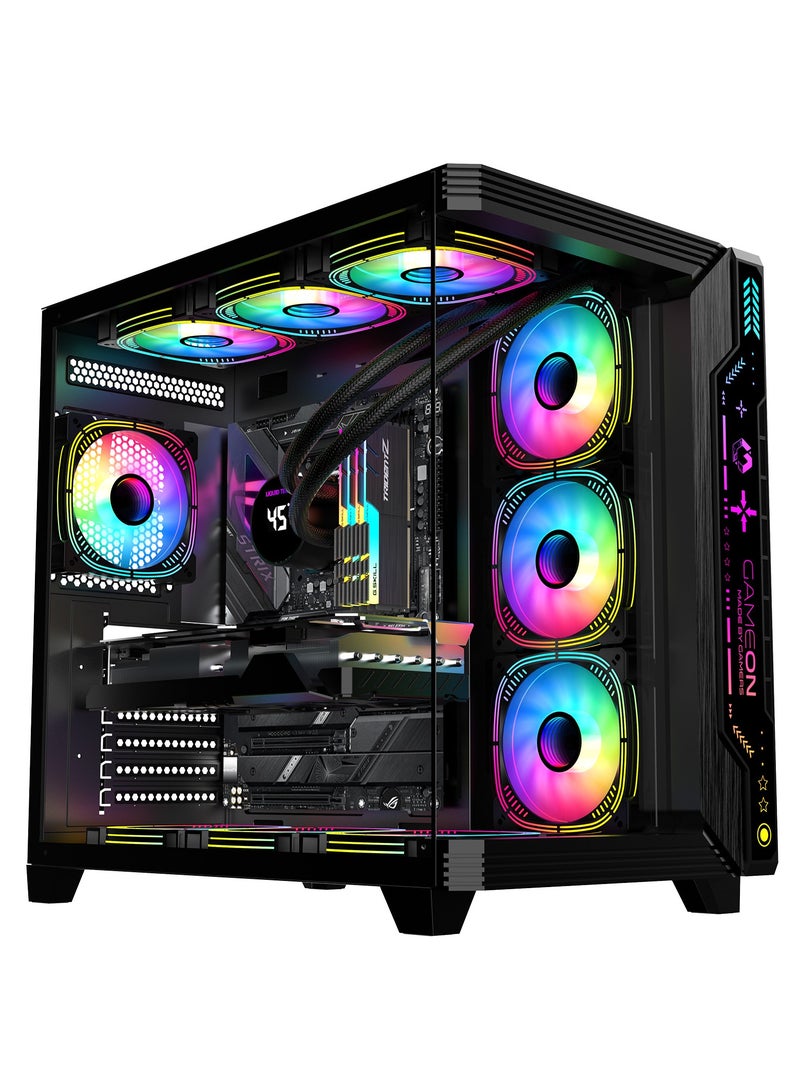 GameOn - PULSE-M Gaming PC Case – ATX/M-ATX/ITX Support, Tempered Glass, ARGB+PWM Lighting, Pre-installed 7 Fans, 360mm Water Cooling Ready Black - Image 1