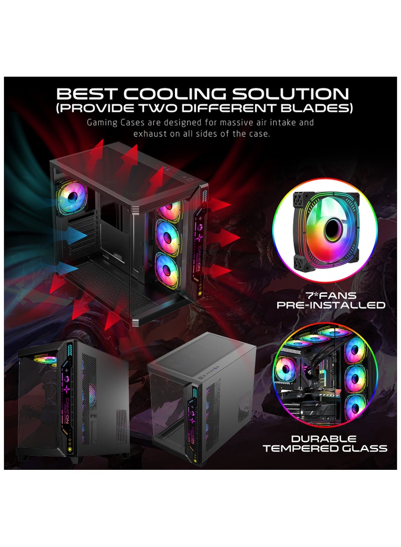 GameOn - PULSE-M Gaming PC Case – ATX/M-ATX/ITX Support, Tempered Glass, ARGB+PWM Lighting, Pre-installed 7 Fans, 360mm Water Cooling Ready Black - Image 1