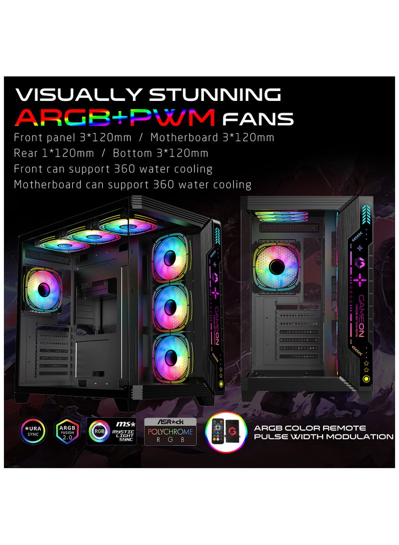 GameOn - PULSE-M Gaming PC Case – ATX/M-ATX/ITX Support, Tempered Glass, ARGB+PWM Lighting, Pre-installed 7 Fans, 360mm Water Cooling Ready Black - Image 1
