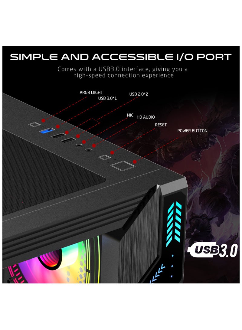 GameOn - PULSE-M Gaming PC Case – ATX/M-ATX/ITX Support, Tempered Glass, ARGB+PWM Lighting, Pre-installed 7 Fans, 360mm Water Cooling Ready Black - Image 1