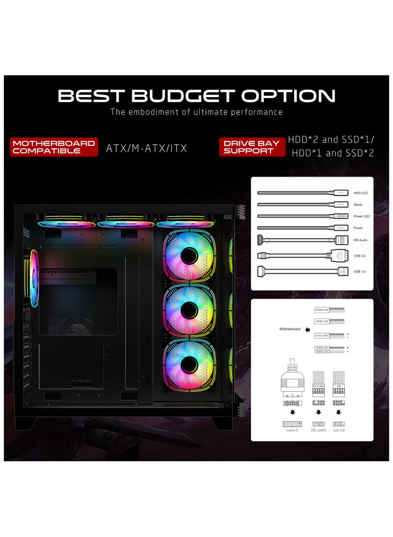 GameOn - PULSE-M Gaming PC Case – ATX/M-ATX/ITX Support, Tempered Glass, ARGB+PWM Lighting, Pre-installed 7 Fans, 360mm Water Cooling Ready Black - Image 1