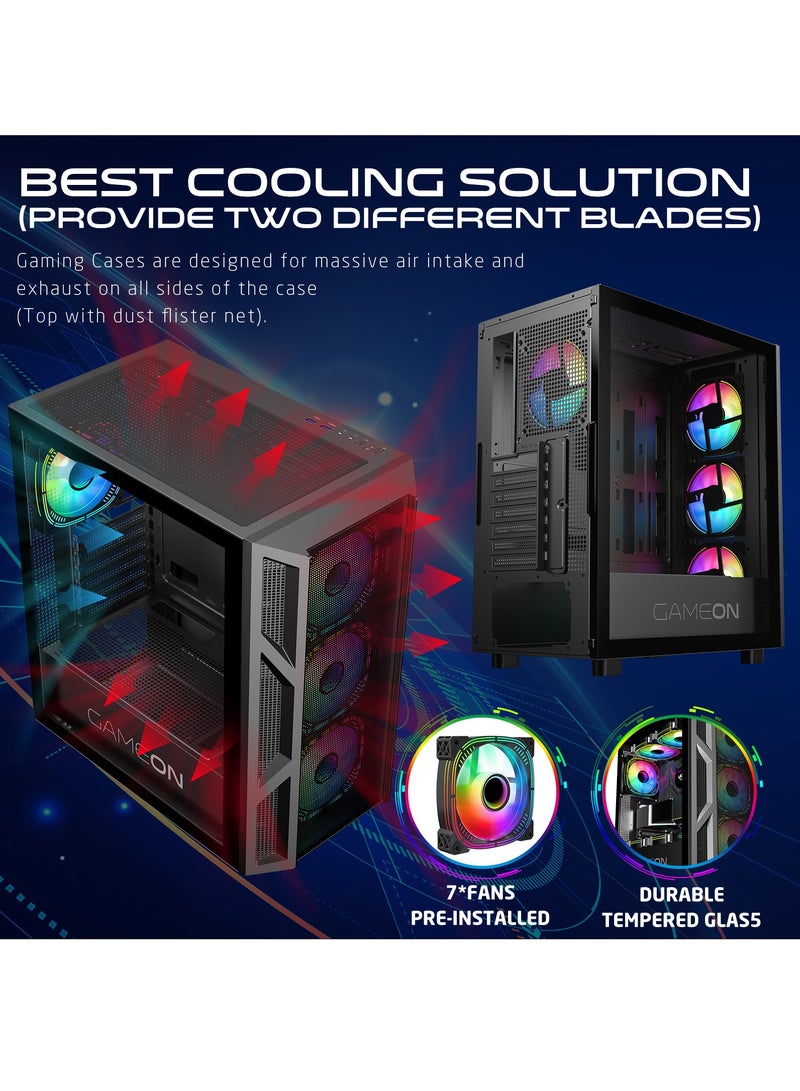 GAMEON Trident IV Gaming PC Case – ATX/M-ATX/ITX Support, ARGB+PWM Lighting, Tempered Glass, Pre-installed 4 Fans, Water Cooling Ready Black - Image 5
