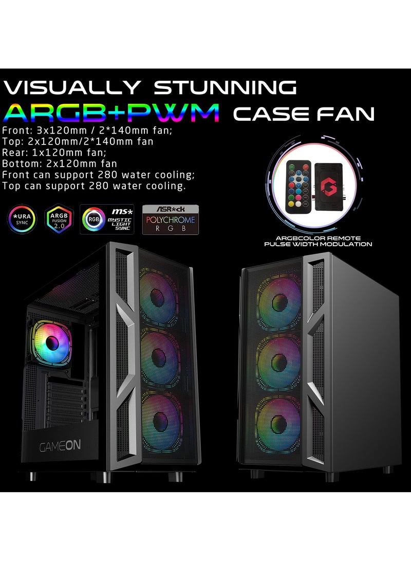 GAMEON Trident IV Gaming PC Case – ATX/M-ATX/ITX Support, ARGB+PWM Lighting, Tempered Glass, Pre-installed 4 Fans, Water Cooling Ready Black - Image 3