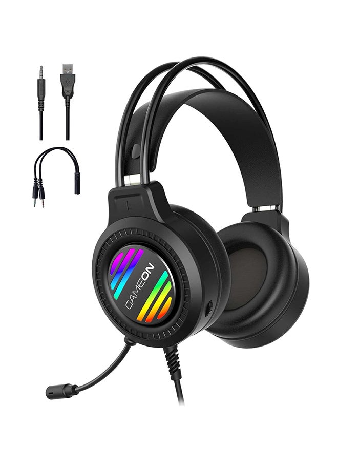GAMEON Raven strike RGB Gaming Headset with 50mm Drivers, PS4/PS5/XBOX ONE/PC, USB+3.5mm, Omnidirectional Mic, 32Ω Impedance, In, Built Controls, Black - Image 1