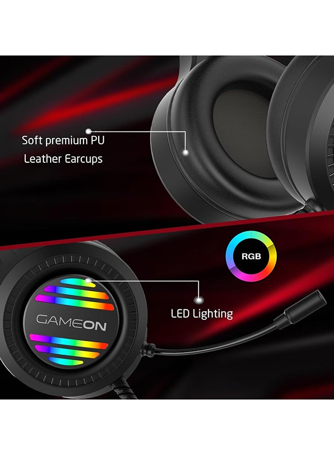GAMEON Raven strike RGB Gaming Headset with 50mm Drivers, PS4/PS5/XBOX ONE/PC, USB+3.5mm, Omnidirectional Mic, 32Ω Impedance, In, Built Controls, Black - Image 3
