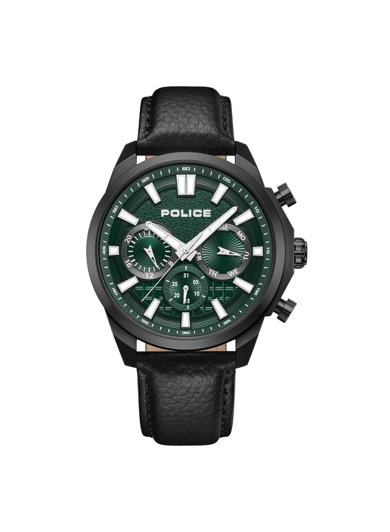 بوليس ساعة رانجي للرجال بقرص أخضر متعددة الوظائف مع حزام جلد، 44 مم - Image 1