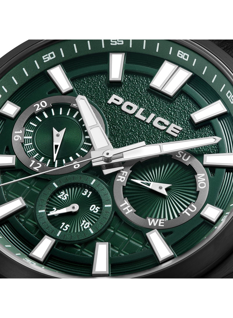 بوليس ساعة رانجي للرجال بقرص أخضر متعددة الوظائف مع حزام جلد، 44 مم - Image 3