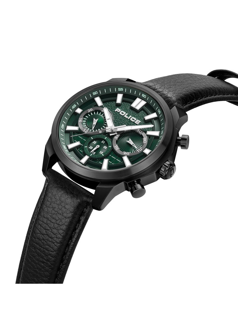 بوليس ساعة رانجي للرجال بقرص أخضر متعددة الوظائف مع حزام جلد، 44 مم - Image 2