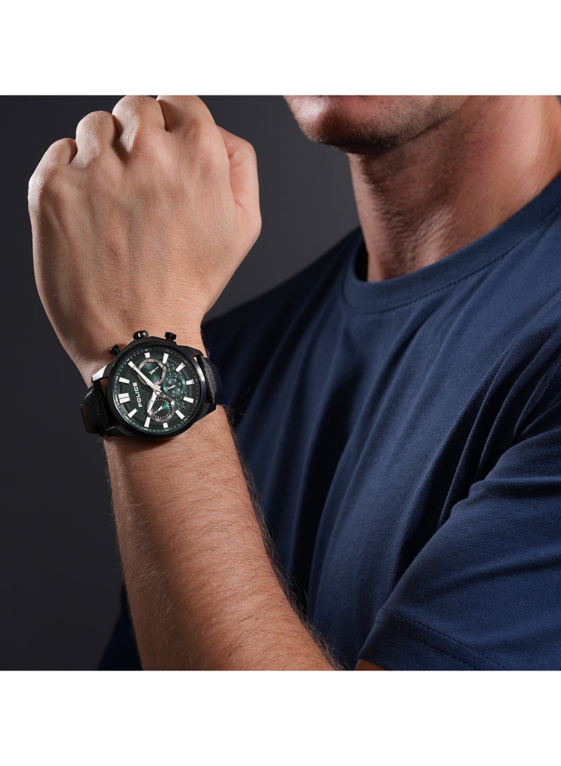 بوليس ساعة رانجي للرجال بقرص أخضر متعددة الوظائف مع حزام جلد، 44 مم - Image 5