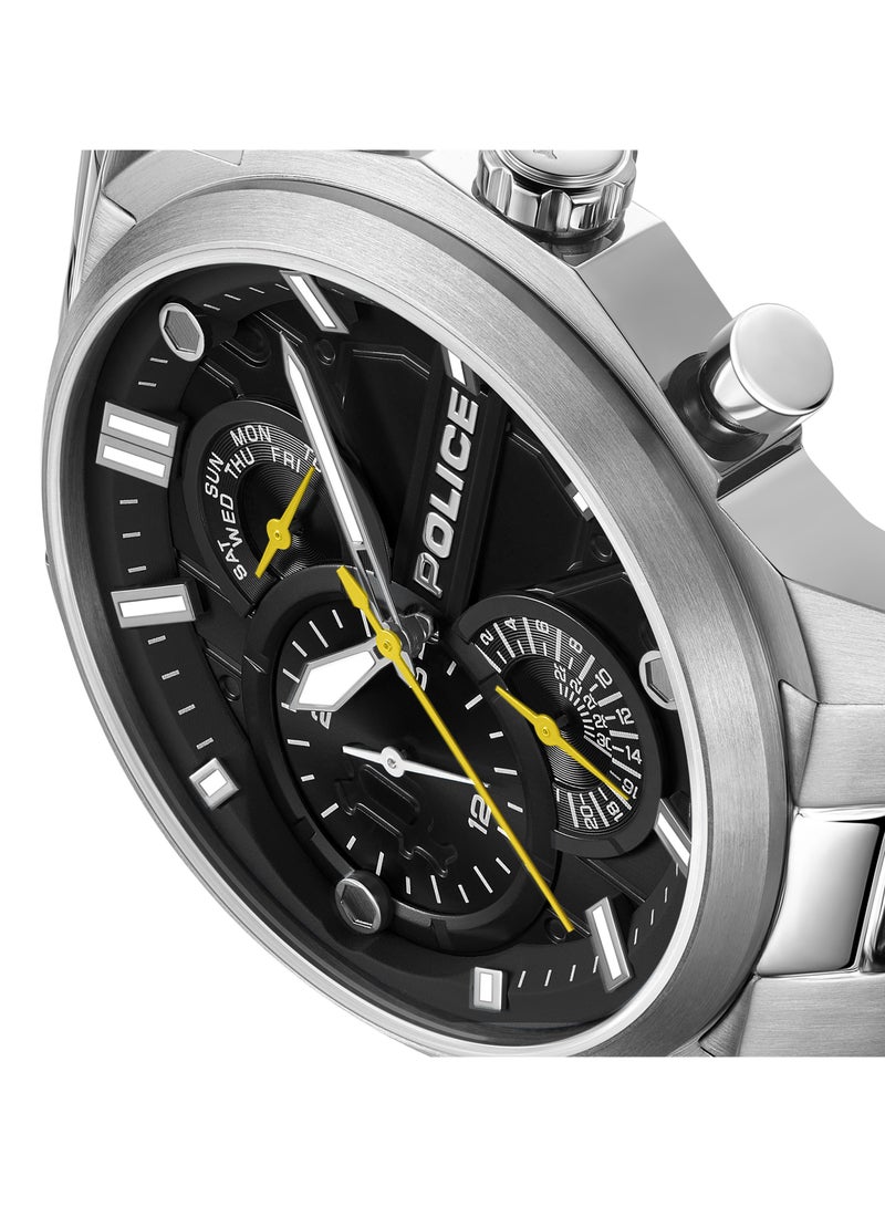 POLICE Men's Reactor Men's Black Dial Watch with Stainless Steel Bracelet, 44mm  - Image 3
