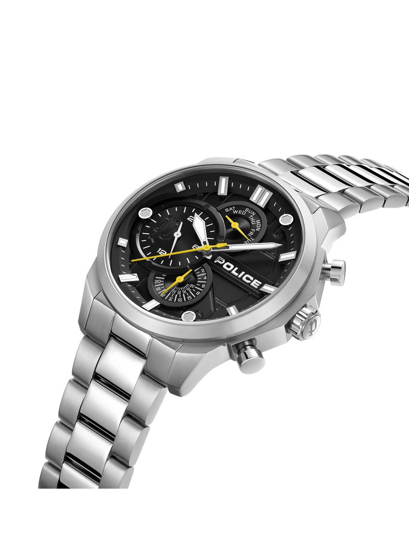 POLICE Men's Reactor Men's Black Dial Watch with Stainless Steel Bracelet, 44mm  - Image 2