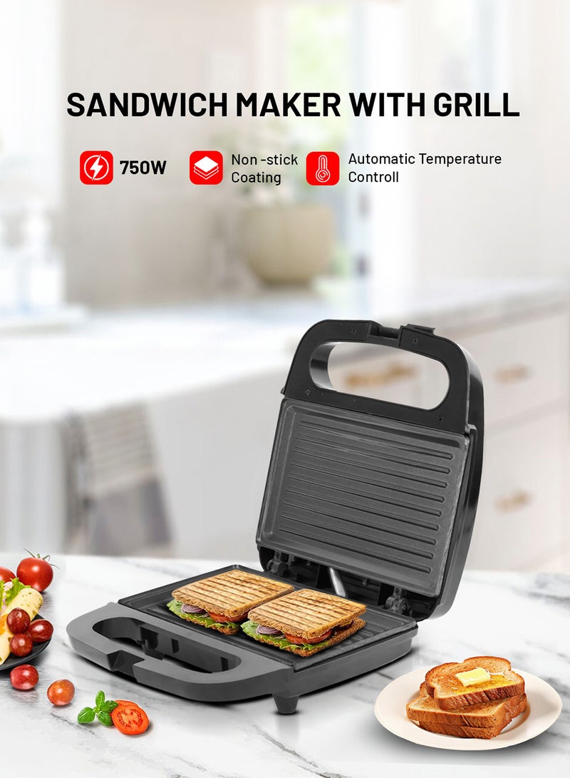 عفرا Portable Powerful 2 Slice Grill Maker with Non-Stick Coated Plates With Safety Locks, Stainless Steel, Cool Touch Handle & Skid- Resistant Feet, Power On & Ready Light Indicators 2-Year Warranty 750 W AF-8020SMBK Black - Image 1