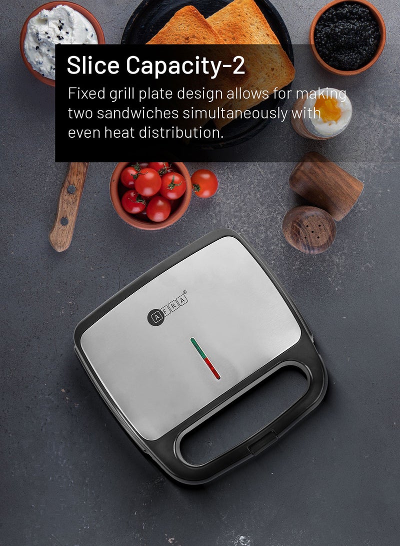 عفرا Portable Powerful 2 Slice Grill Maker with Non-Stick Coated Plates With Safety Locks, Stainless Steel, Cool Touch Handle & Skid- Resistant Feet, Power On & Ready Light Indicators 2-Year Warranty 750 W AF-8020SMBK Black - Image 5