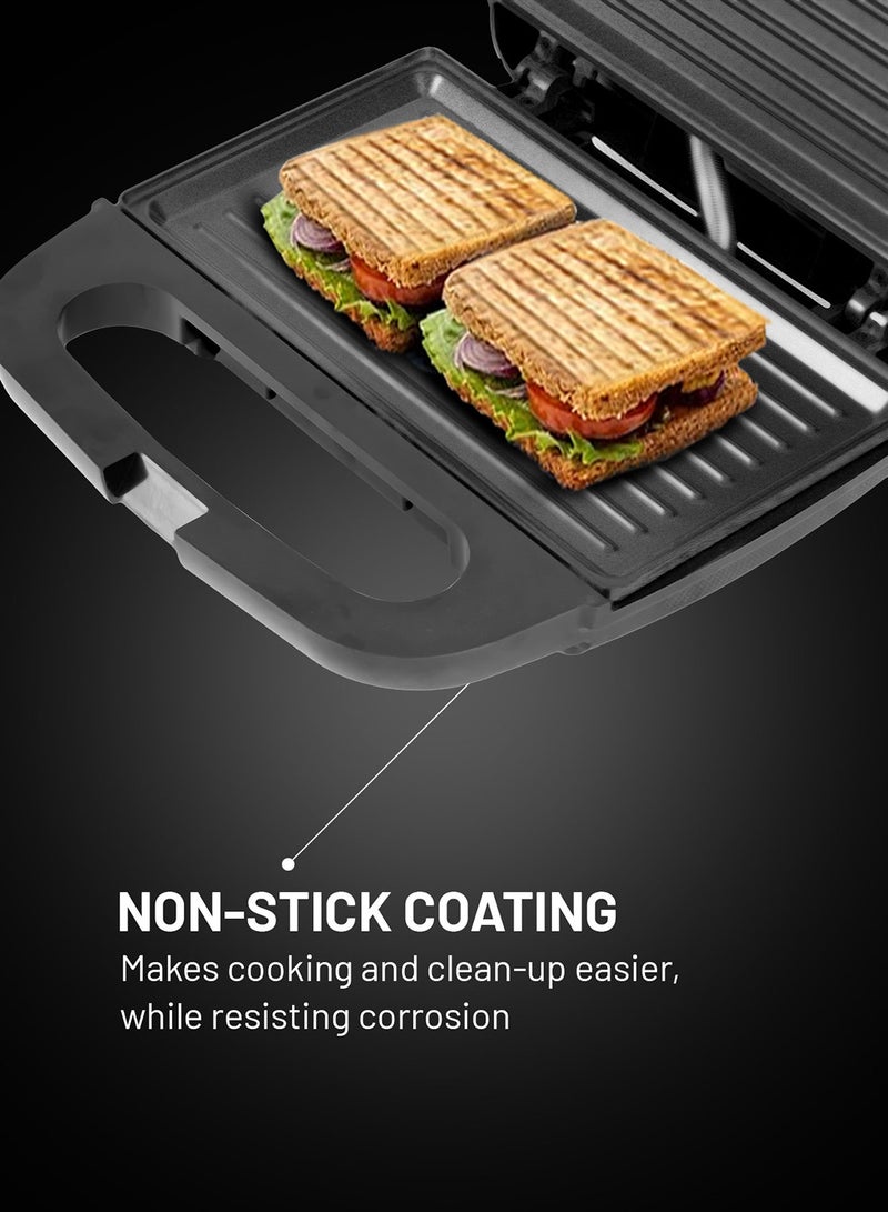 عفرا Portable Powerful 2 Slice Grill Maker with Non-Stick Coated Plates With Safety Locks, Stainless Steel, Cool Touch Handle & Skid- Resistant Feet, Power On & Ready Light Indicators 2-Year Warranty 750 W AF-8020SMBK Black - Image 3