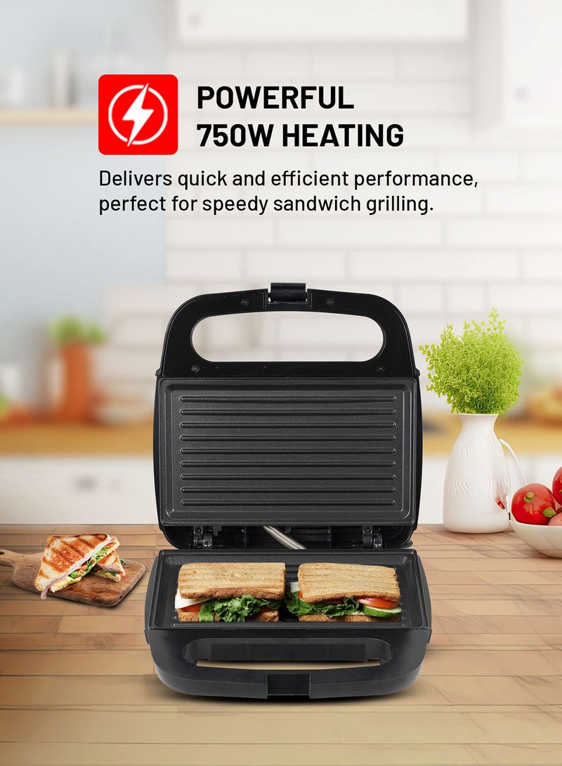 عفرا Portable Powerful 2 Slice Grill Maker with Non-Stick Coated Plates With Safety Locks, Stainless Steel, Cool Touch Handle & Skid- Resistant Feet, Power On & Ready Light Indicators 2-Year Warranty 750 W AF-8020SMBK Black - Image 2