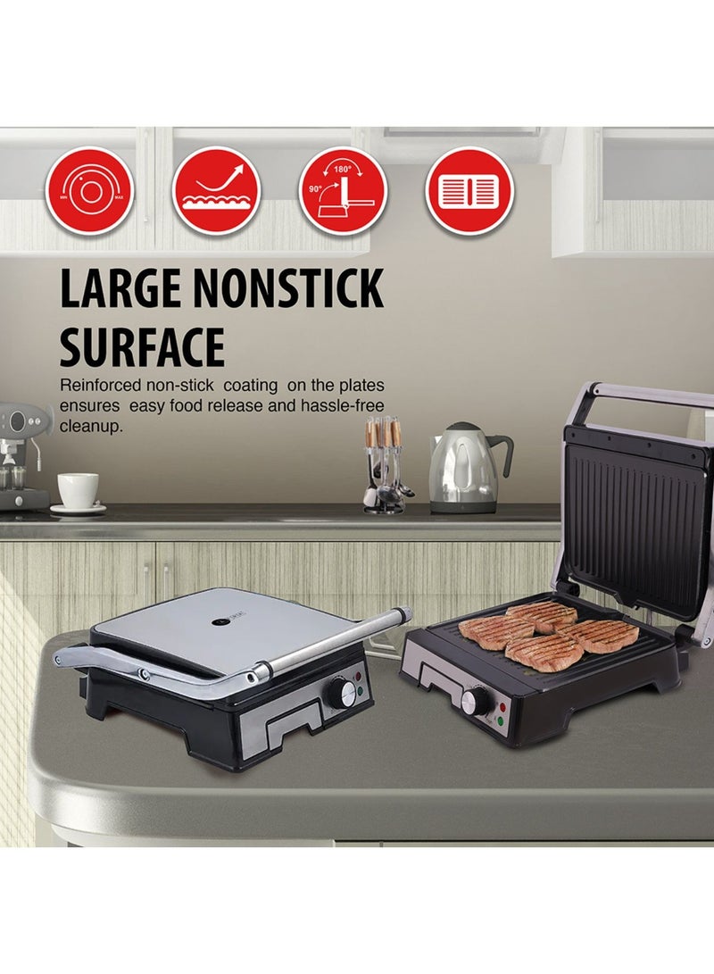 AFRA - 4 Slice Non-Stick Contact Health Grill, 2000 Watts, Adjustable Temperature, 2 Year Warranty 2000 W AF-1840CGSS Silver - Image 1