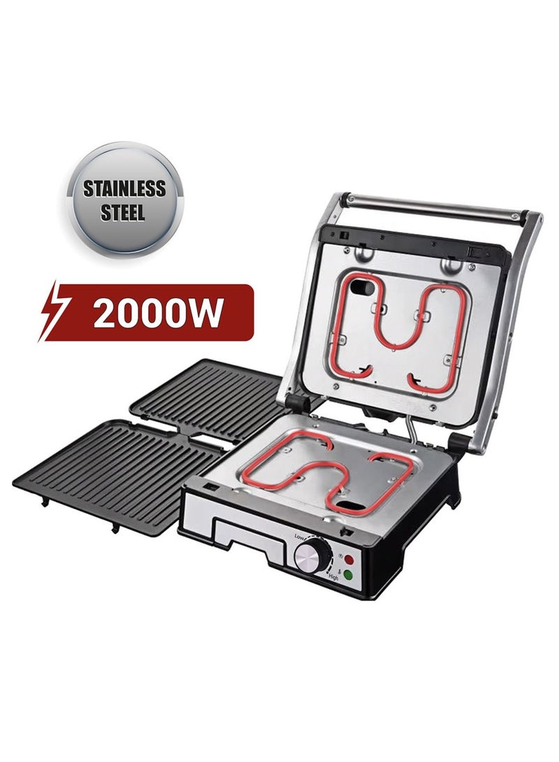 AFRA - 4 Slice Non-Stick Contact Health Grill, 2000 Watts, Adjustable Temperature, 2 Year Warranty 2000 W AF-1840CGSS Silver - Image 1