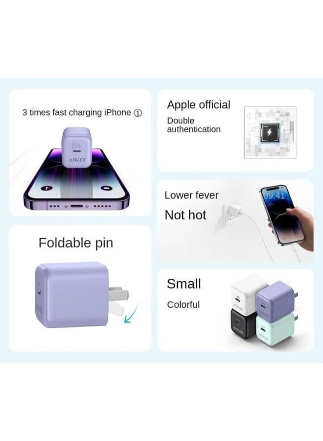 Anker - USB C Charger 20W, Anker 312 Charger, PD Compact Fast Charger with Foldable Plug for iPhone 15/15 Plus/15 Pro/15 Pro Max, 14/13/12 Series, Galaxy, Pixel 4/3, iPad (Cable Not Included) blue - Image 1