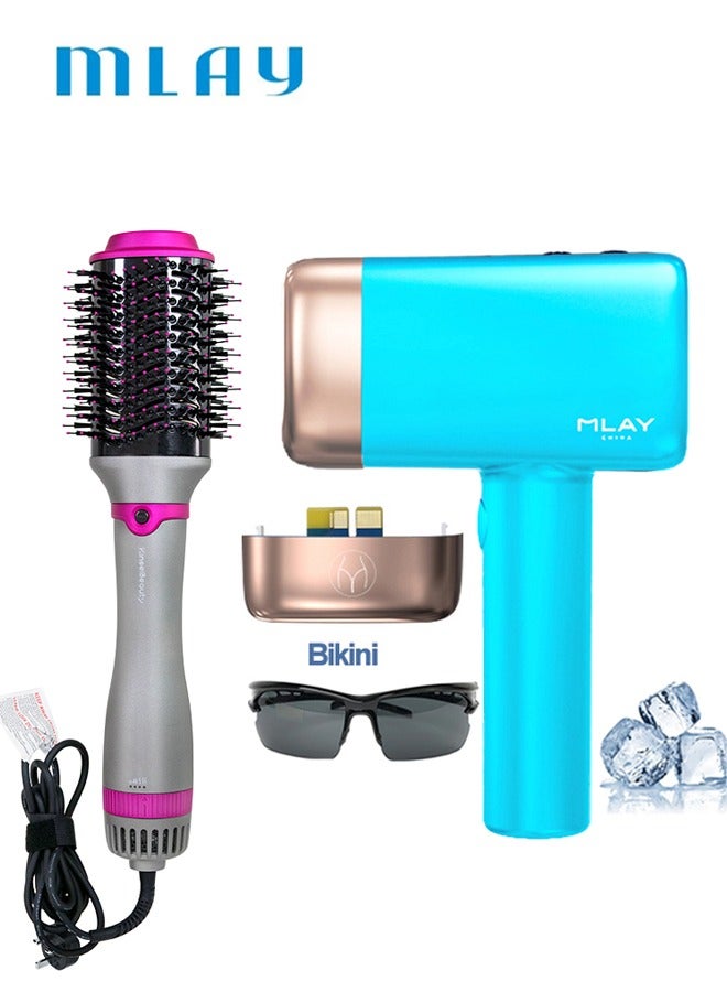 MLAY MLAY T14 IPL Laser Painless Hair Removal Device 3℃ Cold Compress/5-Levels/500000 Pulses With Bikini Lamp Send Gifts (Hot Air Comb) Sky Blue - Image 1