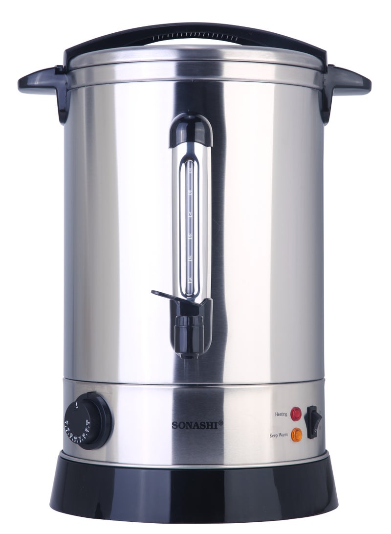 SONASHI 10L Electric Water Boiler - Stainless Steel Double Layer Body with Water Tag | Auto & Resettable Thermostat with Indicator Light | Perfect for Outings, Office Parties and Home 1650W SEWB-10 Silver/ Black  - Image 1