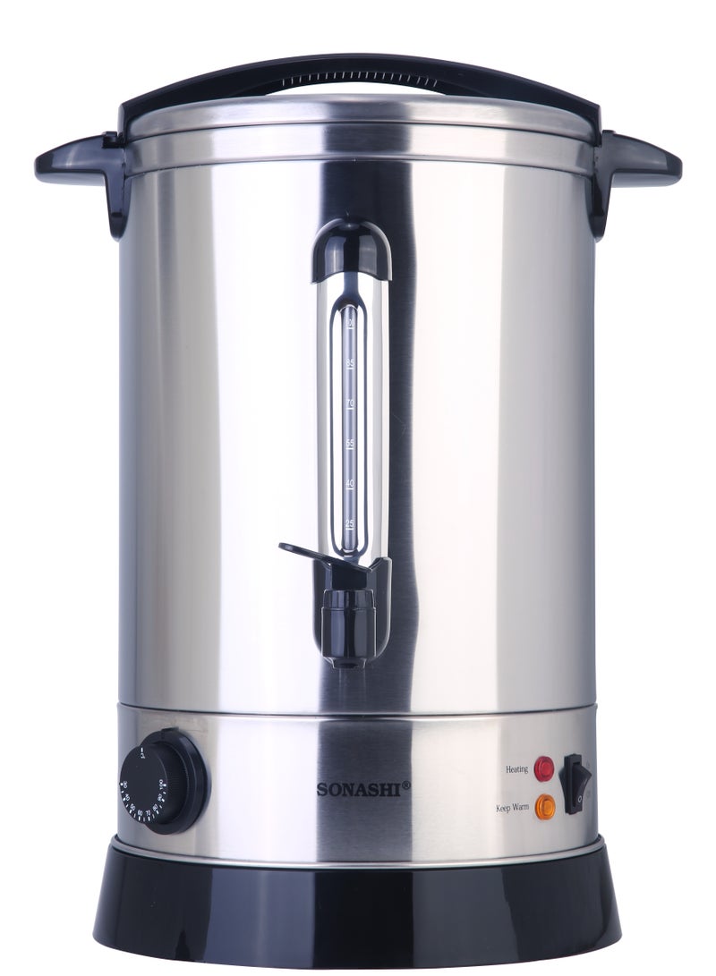 SONASHI 15L Electric Water Boiler - Stainless Steel Double Layer Body with Water Tag | Auto & Resettable Thermostat with Indicator Light | Perfect for Outings, Office Parties and Home 1650W SEWB-15 Silver/ Black  - Image 1
