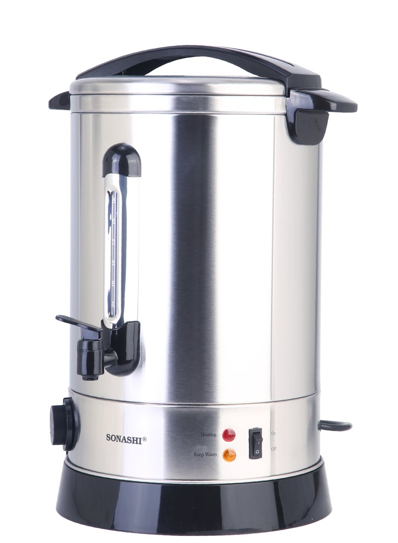 SONASHI 15L Electric Water Boiler - Stainless Steel Double Layer Body with Water Tag | Auto & Resettable Thermostat with Indicator Light | Perfect for Outings, Office Parties and Home 1650W SEWB-15 Silver/ Black  - Image 2