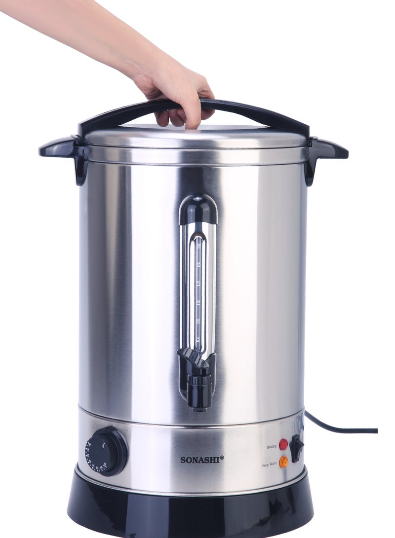 SONASHI - 15L Electric Water Boiler - Stainless Steel Double Layer Body with Water Tag | Auto & Resettable Thermostat with Indicator Light | Perfect for Outings, Office Parties and Home 1650W SEWB-15 Silver/ Black - Image 1