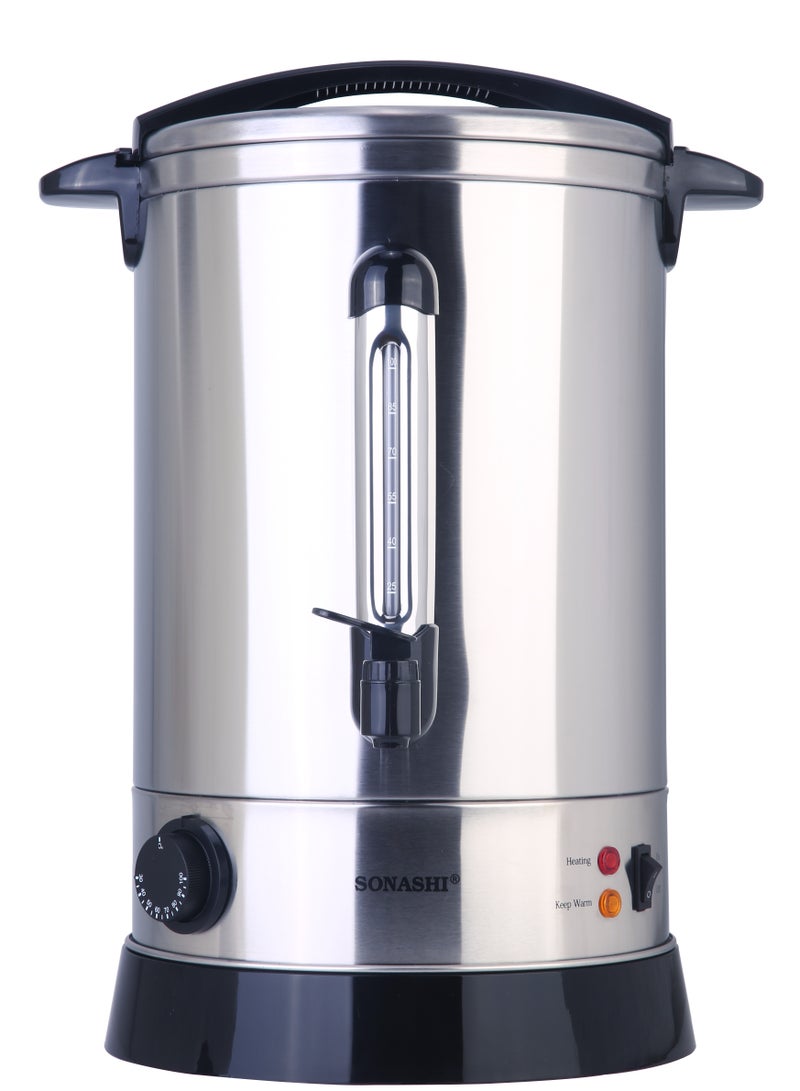 SONASHI 20L Electric Water Boiler - Stainless Steel Double Layer Body with Water Tag | Auto & Resettable Thermostat with Indicator Light | Perfect for Outings, Office Parties and Home  1650W SEWB-20 Silver/ Black  - Image 1
