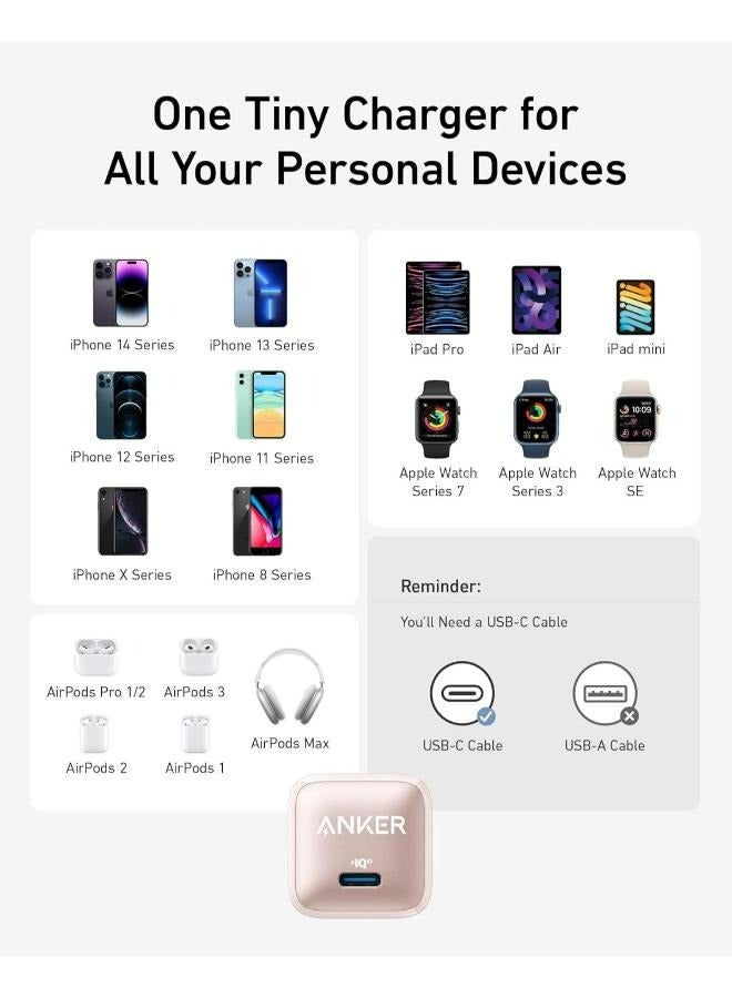 USB C Charger 20W, Anker 312 Charger, PD Compact Fast Charger with Foldable Plug for iPhone 15/15 Plus/15 Pro/15 Pro Max, 14/13/12 Series, Galaxy, Pixel 4/3, iPad (Cable Not Included) purple
