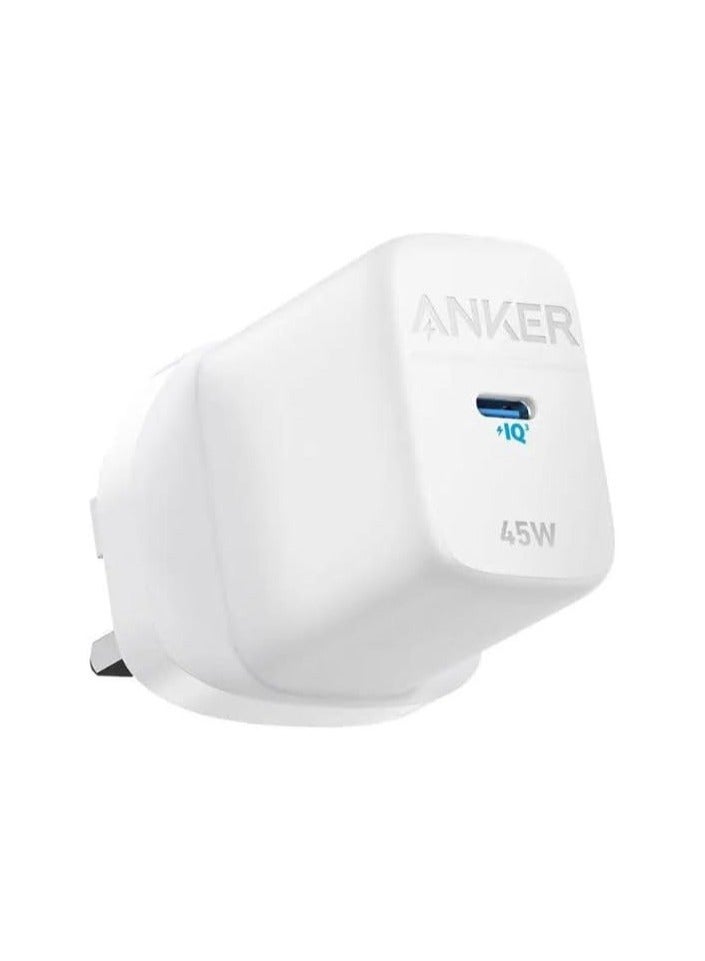Anker 45W Wall Charger with Type-C Connector, Fast Charging And Universal Compatibility, GaN Technology, Compact Charger for iPhone, Samsung, Tablets, Headphones, Smart Watches And More, White  - Image 1