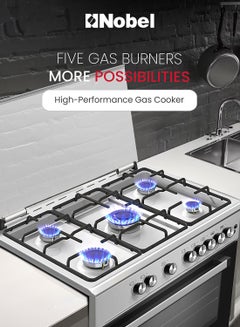 Nobel 90 x 60 5-Burner Gas Cooker with Gas Oven, Grill Function, Self-Cleaning, Thermostat, Glass Top Lid, Auto Ignition, and Cast Iron Pan Supports NGC9699I Black  - Image 5