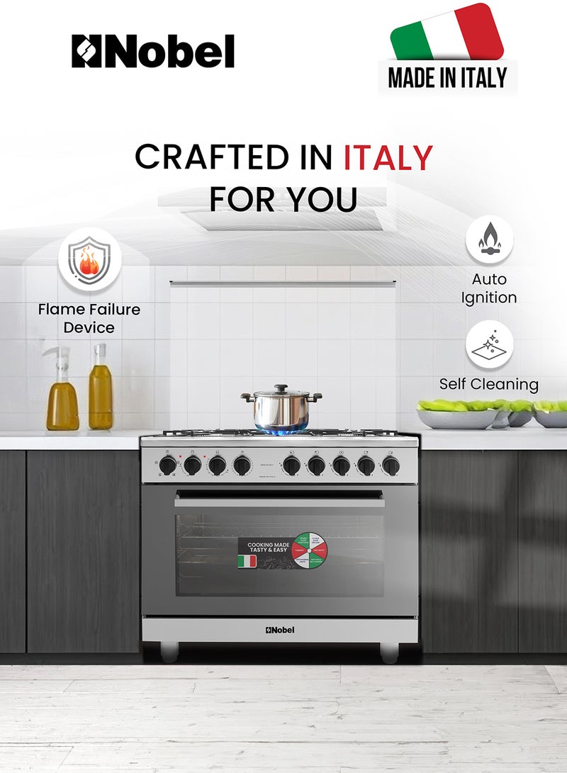 Nobel 90 x 60 Gas Cooker with 5 Burners, Grill & Self-Cleaning Function NGC9606IT Black  - Image 2