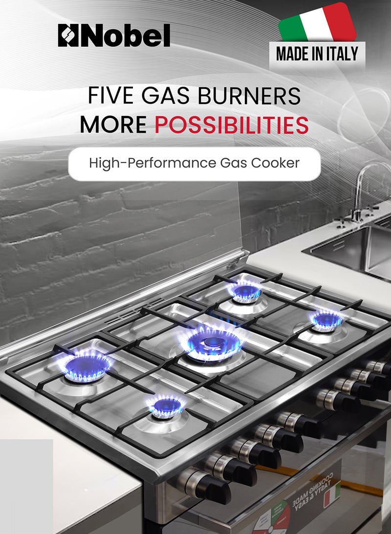 Nobel 90 x 60 Gas Cooker with 5 Burners, Grill & Self-Cleaning Function NGC9606IT Black  - Image 5