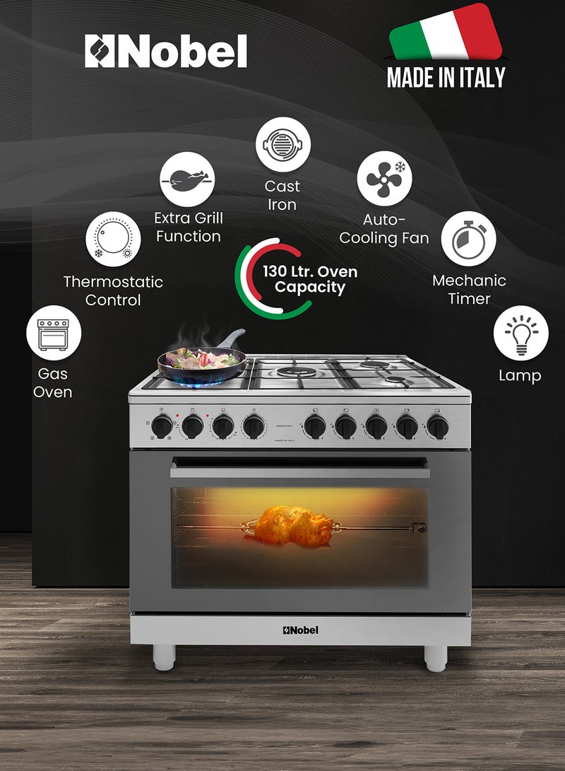Nobel 90 x 60 Gas Cooker with 5 Burners, Grill & Self-Cleaning Function NGC9606IT Black  - Image 3