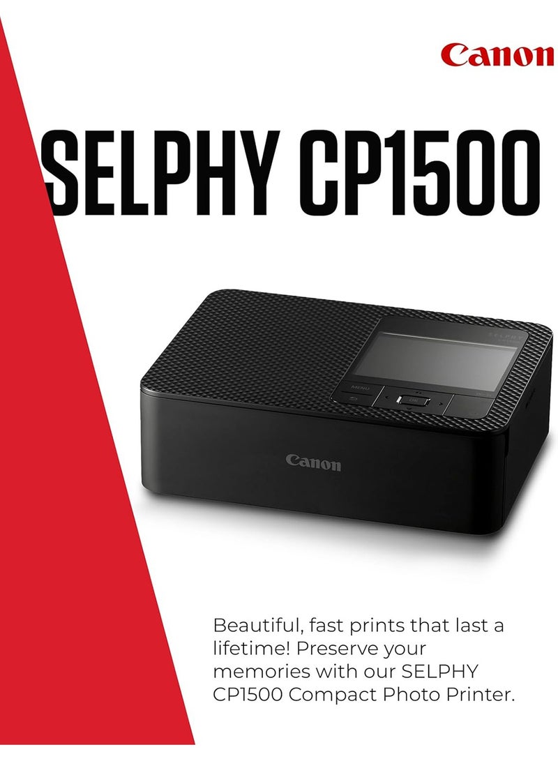 كانون - SELPHY CP1500 Compact Portable Photo, Printer Photos, Collages and Stickers | Wi-Fi & Direct printing | Smart Devices Bundle with Xform Hard Case | Black - Image 1