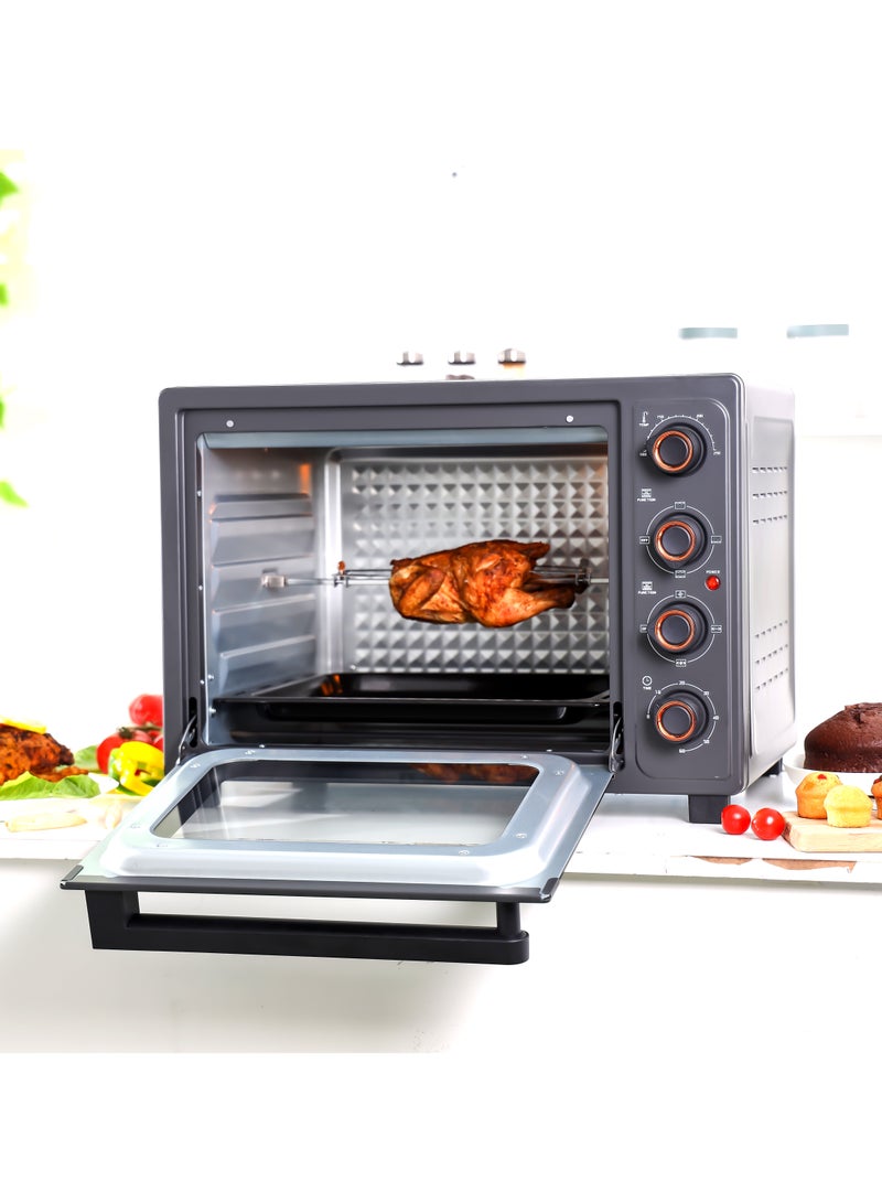 جيباس - 58 L Electric Oven 2100 W | With Rotisserie, Convection Functions and Inner Lamp| Easy to Use Control Knobs, 2 Switch Heating Selector, Adjustable Temperature| Perfect for Baking, Roasting, Cooking Meat, Vegetables, Cakes, Etc| 2 Years Warranty 58 L 2100 W GO34060 Black - Image 1