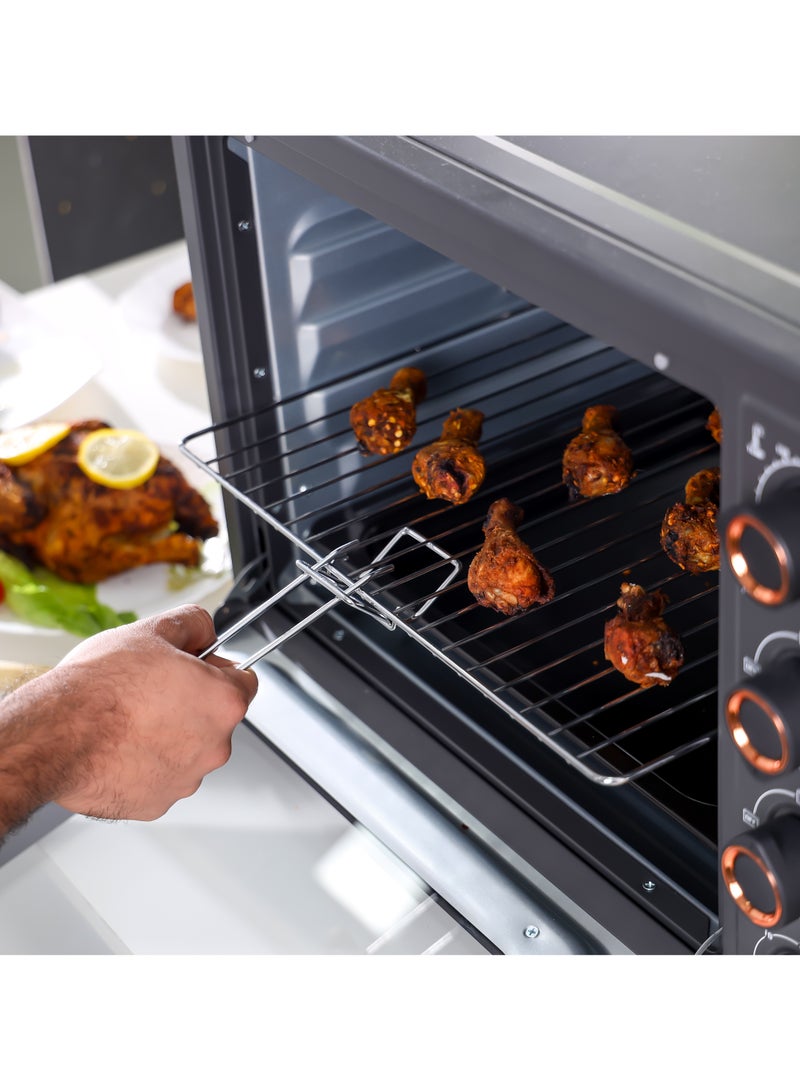 جيباس - 58 L Electric Oven 2100 W | With Rotisserie, Convection Functions and Inner Lamp| Easy to Use Control Knobs, 2 Switch Heating Selector, Adjustable Temperature| Perfect for Baking, Roasting, Cooking Meat, Vegetables, Cakes, Etc| 2 Years Warranty 58 L 2100 W GO34060 Black - Image 1