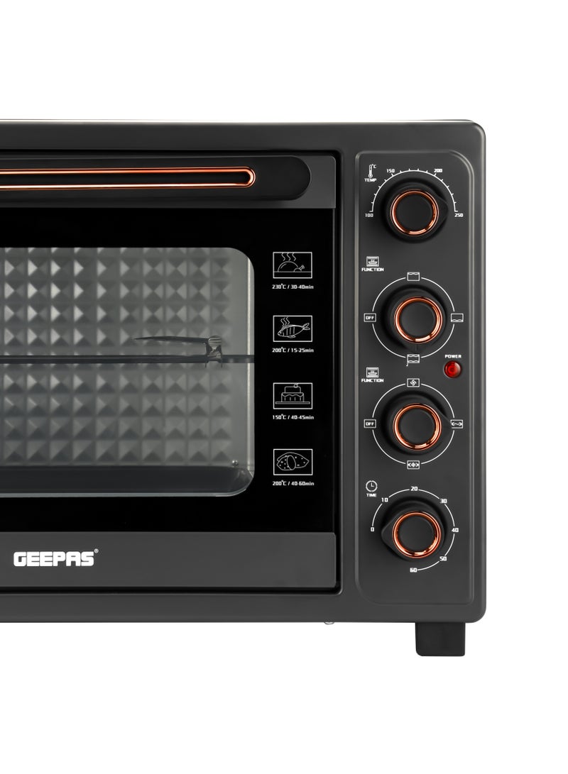 جيباس - 58 L Electric Oven 2100 W | With Rotisserie, Convection Functions and Inner Lamp| Easy to Use Control Knobs, 2 Switch Heating Selector, Adjustable Temperature| Perfect for Baking, Roasting, Cooking Meat, Vegetables, Cakes, Etc| 2 Years Warranty 58 L 2100 W GO34060 Black - Image 1