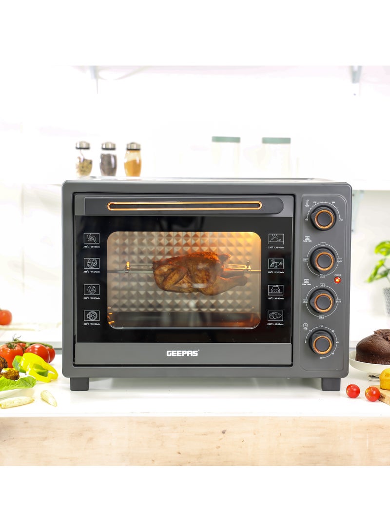 GEEPAS 58 L Electric Oven 2100 W | With Rotisserie, Convection Functions and Inner Lamp| Easy to Use Control Knobs, 2 Switch Heating Selector, Adjustable Temperature| Perfect for Baking, Roasting, Cooking Meat, Vegetables, Cakes, Etc| 2 Years Warranty 58 L 2100 W GO34060 Black - Image 2